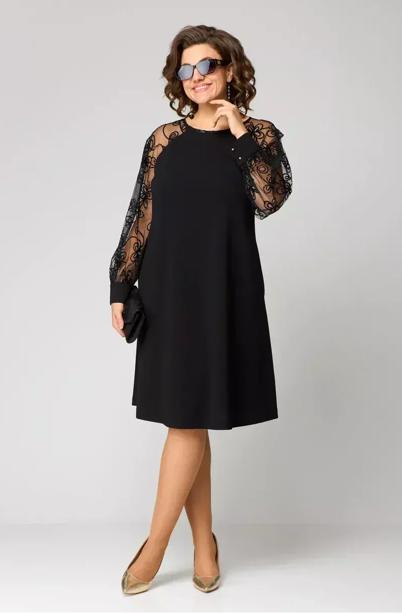Lidia | Elegancka Sukienka z Delikatnymi Koronkowymi Rękawami